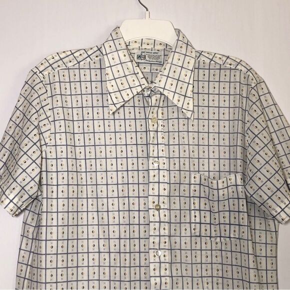 Kmart Shirt Mens XL White Vintage 70s Pointed Collar Button Up Geometric Check - Picture 2 of 12